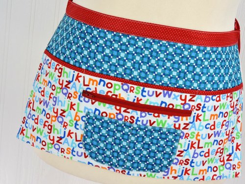 Geometric Alphabet Multi-Pocket Apron with zipper money pocket for teachers, waitresses, daycare, librarians, 2 sizes made-to-order