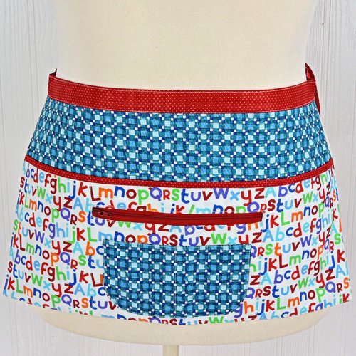 Geometric Alphabet Multi-Pocket Apron with zipper money pocket for teachers, waitresses, daycare, librarians, 2 sizes made-to-order