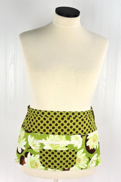 OOAK Water Lilies Multi-Pocket Apron with money pocket for vendors, servers, event planners; SHIPS FAST teacher gift fits waists up to 40"