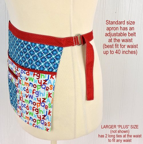 Geometric Alphabet Multi-Pocket Apron with zipper money pocket for teachers, waitresses, daycare, librarians, 2 sizes made-to-order