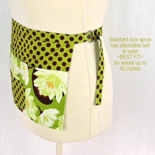 OOAK Water Lilies Multi-Pocket Apron with money pocket for vendors, servers, event planners; SHIPS FAST teacher gift fits waists up to 40"