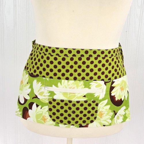 OOAK Water Lilies Multi-Pocket Apron with money pocket for vendors, servers, event planners; SHIPS FAST teacher gift fits waists up to 40"