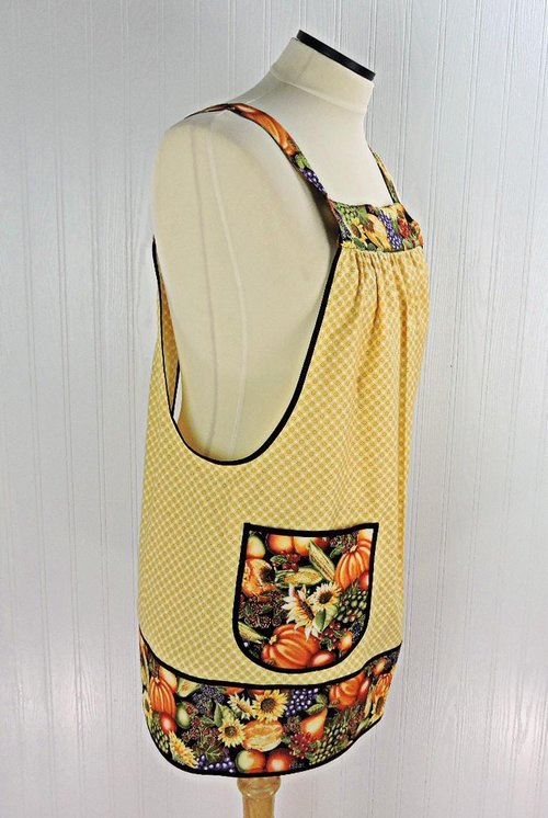 Sunflower Harvest Scrapbuster Pinafore with no ties (straps go straight over the shoulders) relaxed fit smock with pockets L/XL/2X ships now
