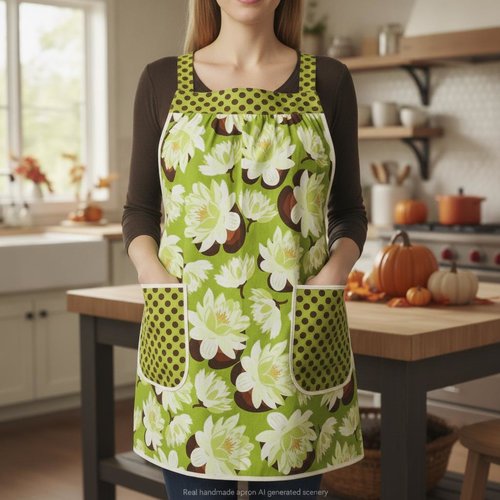 Water Lilies Pinafore with no ties (straps go straight over the shoulders) relaxed fit smock with pockets L/XL/2X ships now
