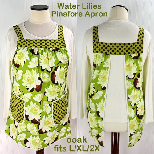 Water Lilies Pinafore with no ties (straps go straight over the shoulders) relaxed fit smock with pockets L/XL/2X ships now