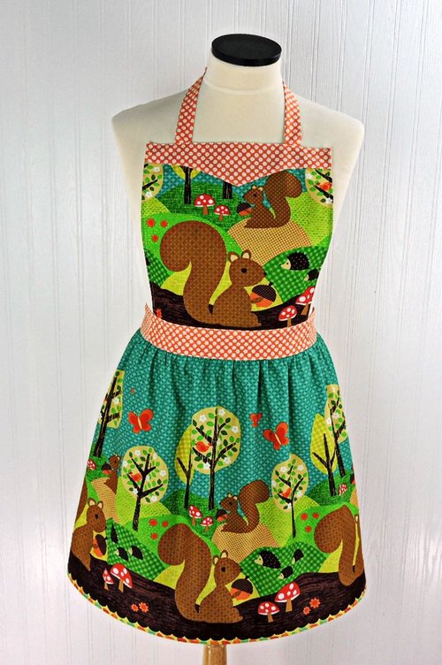 Nuts for Dinner Gathered Skirt Apron, A Little Handmade Vintage Charm for Fall, one size fits most, ready to ship