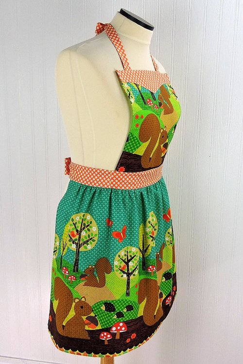 Nuts for Dinner Gathered Skirt Apron, A Little Handmade Vintage Charm for Fall, one size fits most, ready to ship