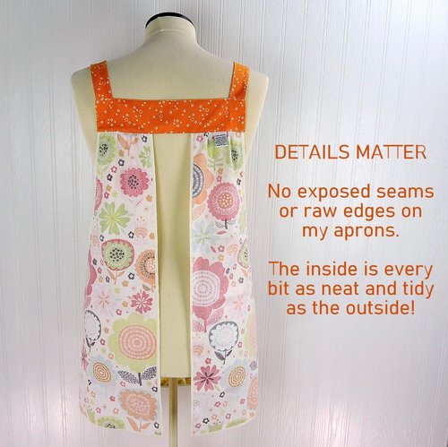 Matilda Floral (orange) Pinafore with no ties (straps go straight over the shoulders) relaxed fit smock with pockets fits L/XL/2X ships fast