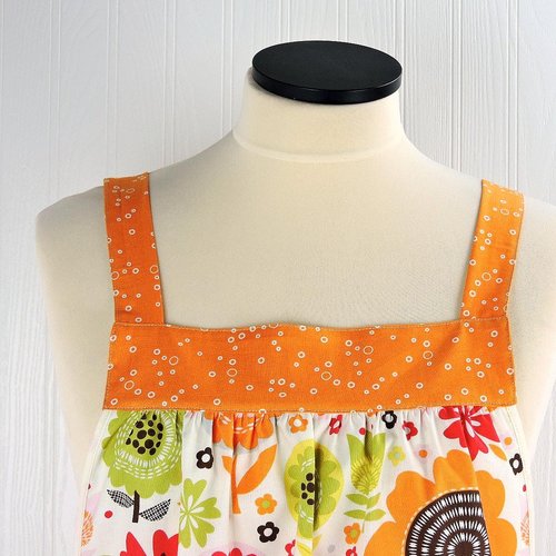 Matilda Floral (orange) Pinafore with no ties (straps go straight over the shoulders) relaxed fit smock with pockets fits L/XL/2X ships fast