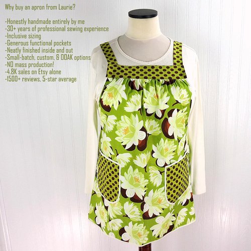 Water Lilies Pinafore with no ties (straps go straight over the shoulders) relaxed fit smock with pockets L/XL/2X ships now
