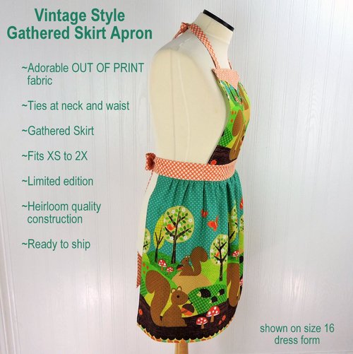 Nuts for Dinner Gathered Skirt Apron, A Little Handmade Vintage Charm for Fall, one size fits most, ready to ship