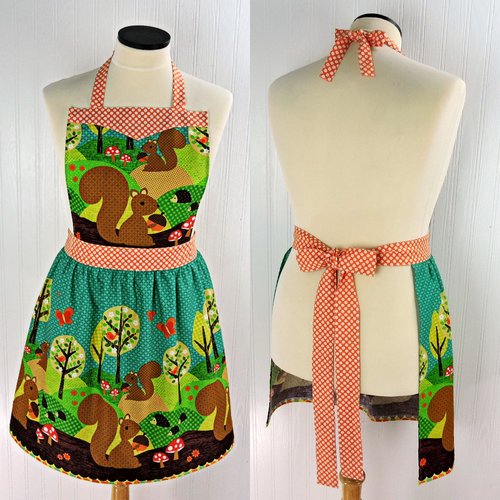 Nuts for Dinner Gathered Skirt Apron, A Little Handmade Vintage Charm for Fall, one size fits most, ready to ship
