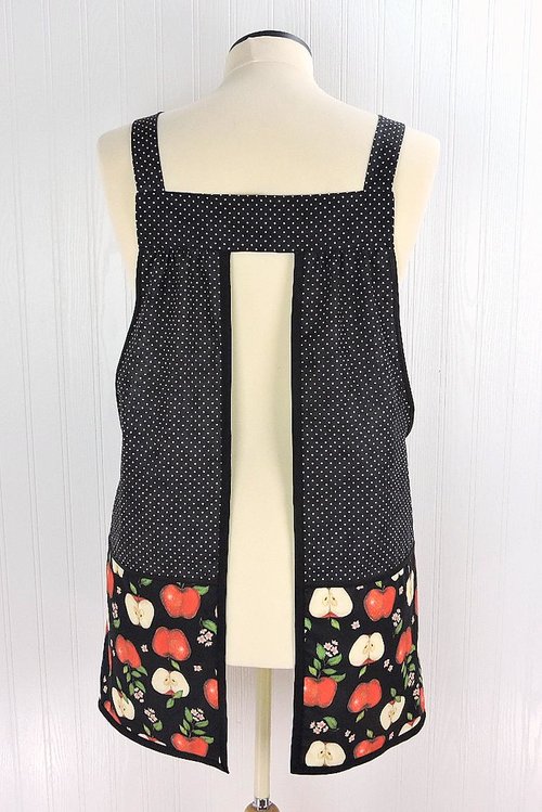 OOAK Apple Scrapbuster Pinafore with no ties (straps go straight over the shoulders) relaxed fit smock with pockets L/XL/2X ships now