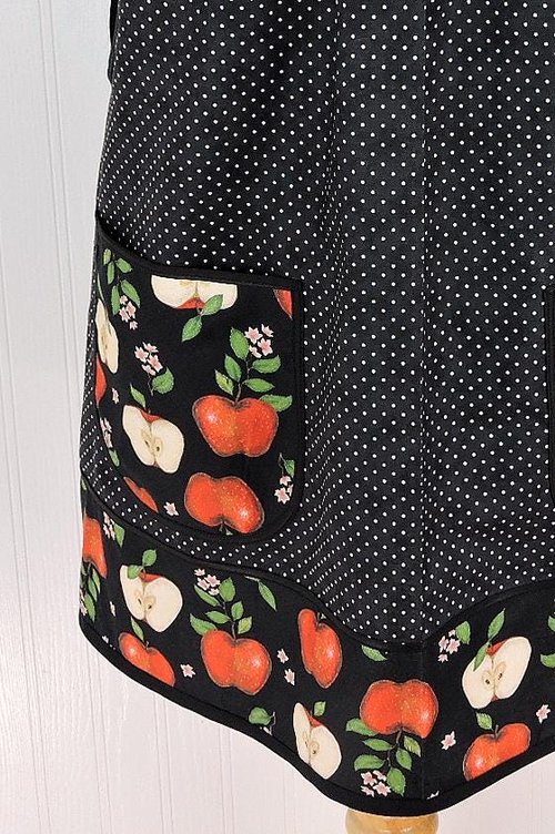 OOAK Apples and Pindots Pinafore with no ties (straps go straight over the shoulders), relaxed fit smock with pockets L/XL/2X, ships now