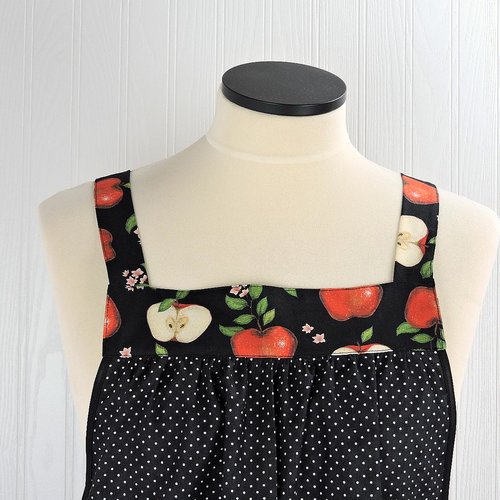 OOAK Apples and Pindots Pinafore with no ties (straps go straight over the shoulders), relaxed fit smock with pockets L/XL/2X, ships now