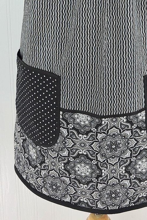 B/W Fancy Medallion Scrapbuster Pinafore with no ties (straps go straight over the shoulder) relaxed fit smock with pocket L/XL/2X ships now
