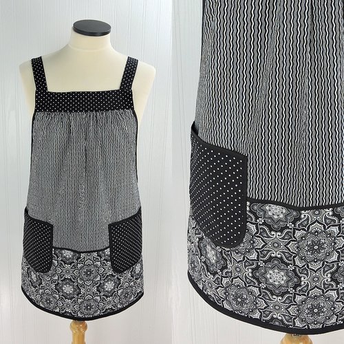 Fancy Medallion 2 Scrapbuster Pinafore with no ties (straps go straight over the shoulder), relaxed fit smock with pocket, L/XL/2X ships now
