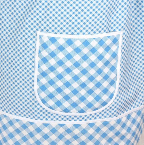 Light Blue Check Pinafore with no ties, Relaxed Fit Farmhouse Smock with pockets, straps go straight over the shoulders made-to-order XS- 5X