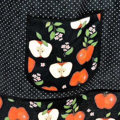 OOAK Apples and Pindots Pinafore with no ties (straps go straight over the shoulders), relaxed fit smock with pockets L/XL/2X, ships now