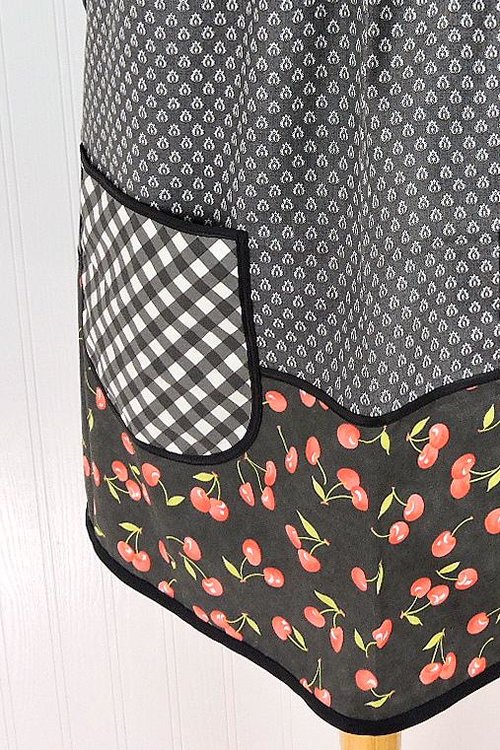 OOAK Midnight Cherries Pinafore with no ties (straps go straight over the shoulders) relaxed fit smock with pockets, L/XL/2X ships now
