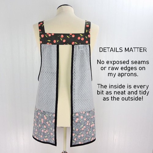 OOAK Midnight Cherries Pinafore with no ties (straps go straight over the shoulders) relaxed fit smock with pockets, L/XL/2X ships now