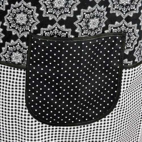 B/W Medallion Check Scrapbuster Pinafore with no ties (straps go straight over the shoulder) relaxed fit smock with pocket L/XL/2X ships now