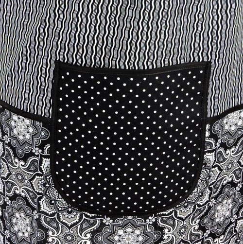 B/W Fancy Medallion Scrapbuster Pinafore with no ties (straps go straight over the shoulder) relaxed fit smock with pocket L/XL/2X ships now