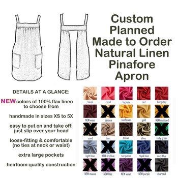 XS - 5X Natural LINEN Pinafore Apron with no ties (straps go straight over shoulders) Washed Linen Relaxed Fit Smock with pockets NEW colors