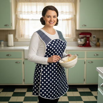 Navy Blue Polka Dot Retro 50s Smock, relaxed fit H-back apron (no ties at neck) XS to 4X made to order w/ pocket options
