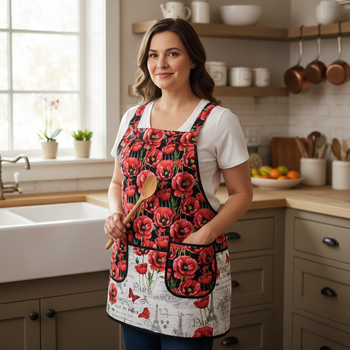 Paris Toile with Poppies Scrapbuster Pinafore Apron with no ties, relaxed fit smock with pockets, ready to ship fits L/XL/2X, SHIPS FAST