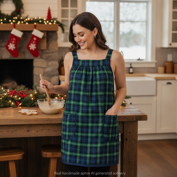 Totally Tartan Plaid Pinafore with no tie, relaxed fit smock with pockets, holiday apron for baking OR hosting, fits L/XL/2X, ready to ship