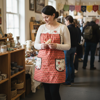 Domestic Diva Polka Dot Pinafore Apron with no ties, relaxed fit smock with pockets, standard size fits L-XL-2X, ready to ship