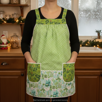 Winterly Dot Pinafore Apron with no ties (straps go straight over the shoulders) relaxed fit smock with pockets, fits L/XL/2X ready to ship