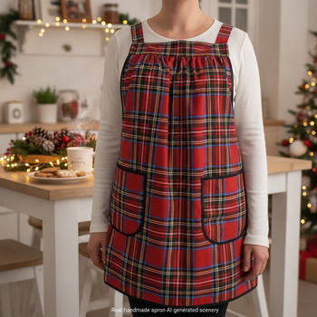 XS - 5X Christmas Plaid Pinafore with no ties, relaxed fit smock with pockets, handmade after order