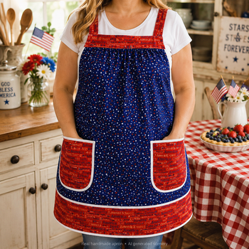 We the People Scrapbuster Pinafore with no ties (straps go straight over the shoulders) 4th of July smock apron, ready to ship, fits L/XL/2X