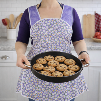 Retro 50s Smock (Daisies on Purple Pin-dots) hostess apron, H-back style doesn't touch the neck, handmade after order XS to 5X Plus Size