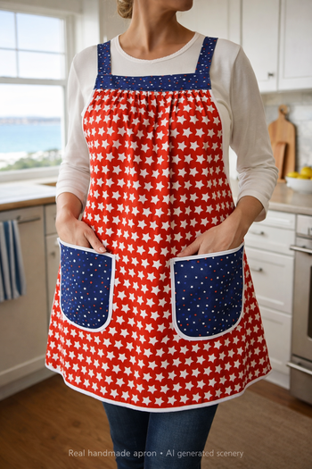 Independence Stars Pinafore with no ties (straps go straight over the shoulders) relaxed fit smock with pockets fits L/XL/2X, ready to ship