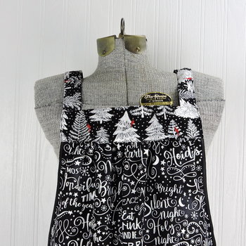 Silent Night Holiday Script Pinafore with no ties, Relaxed Fit Smock with pockets, smallest size fits XS/S/M, Christmas apron ready to ship now
