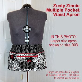Zesty Zinnia waist apron with pockets for vendors, gardeners, servers, cute teacher apron with secure zipper pocket