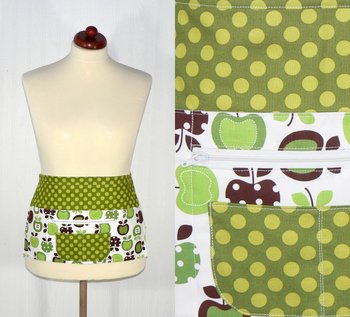 Metro Market Apples Teacher, Vendor, Gardening, Waitress Half Apron, 6 pocket apron with zipper money pocket, fits waist up to 40"