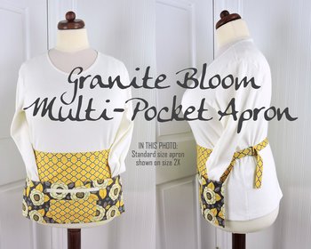 Granite Bloom Multi-Pocket Apron with zipper pocket fits waists up to 40 inches, delightful gift for her, ready to ship