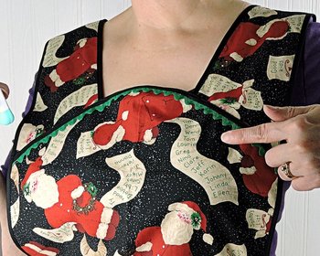 Santa's Christmas List Retro 50s Smock with no neck ties, H-back apron sits on shoulders, hostess apron fits L/XL ready to ship