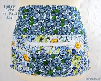 Blueberry Parfait multi-pocket apron, waist apron with money pocket, delightful teacher gift, standard size fits waists up to 40 inches 