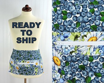 Blueberry Parfait multi-pocket apron, waist apron with money pocket, delightful teacher gift, standard size fits waists up to 40 inches 