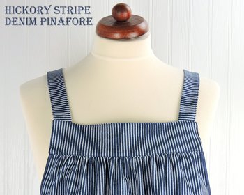 Hickory Stripe Denim Pinafore with no ties, relaxed fit blue jean apron, sturdy artist smock with pockets XS to 5X