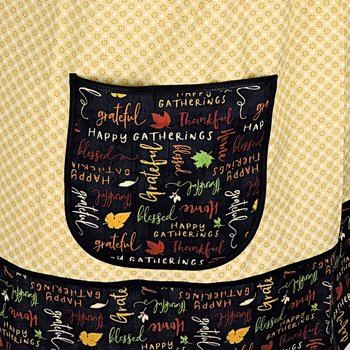 Thanksgiving Hostess Apron, Happy Gatherings Pinafore with no ties, relaxed fit smock with pockets fits L/XL/2X, ready to ship
