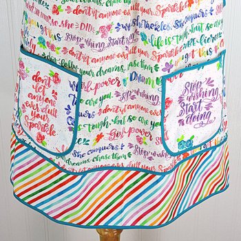 Girl Power Pinafore with no ties, relaxed fit smock with pockets, rainbow script words of empowerment, XS to 5X made after order