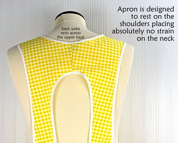 Lemon Slices & Gingham 50s Smock Apron, relaxed fit "H-back" doesn't touch neck, "first sample" fits L/XL, ready to ship