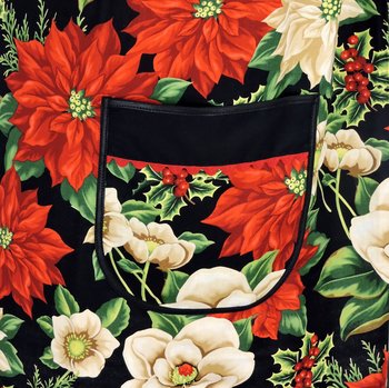Christmas Floral Pinafore with no ties, relaxed fit smock with pockets fits L/XL/2X, Xmas baking apron, ready to ship