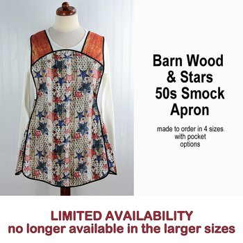 Patriotic Barn Wood and Stars Retro 50s Smock Apron, relaxed fit H-back style doesn't touch neck, LAST ONE handmade after order